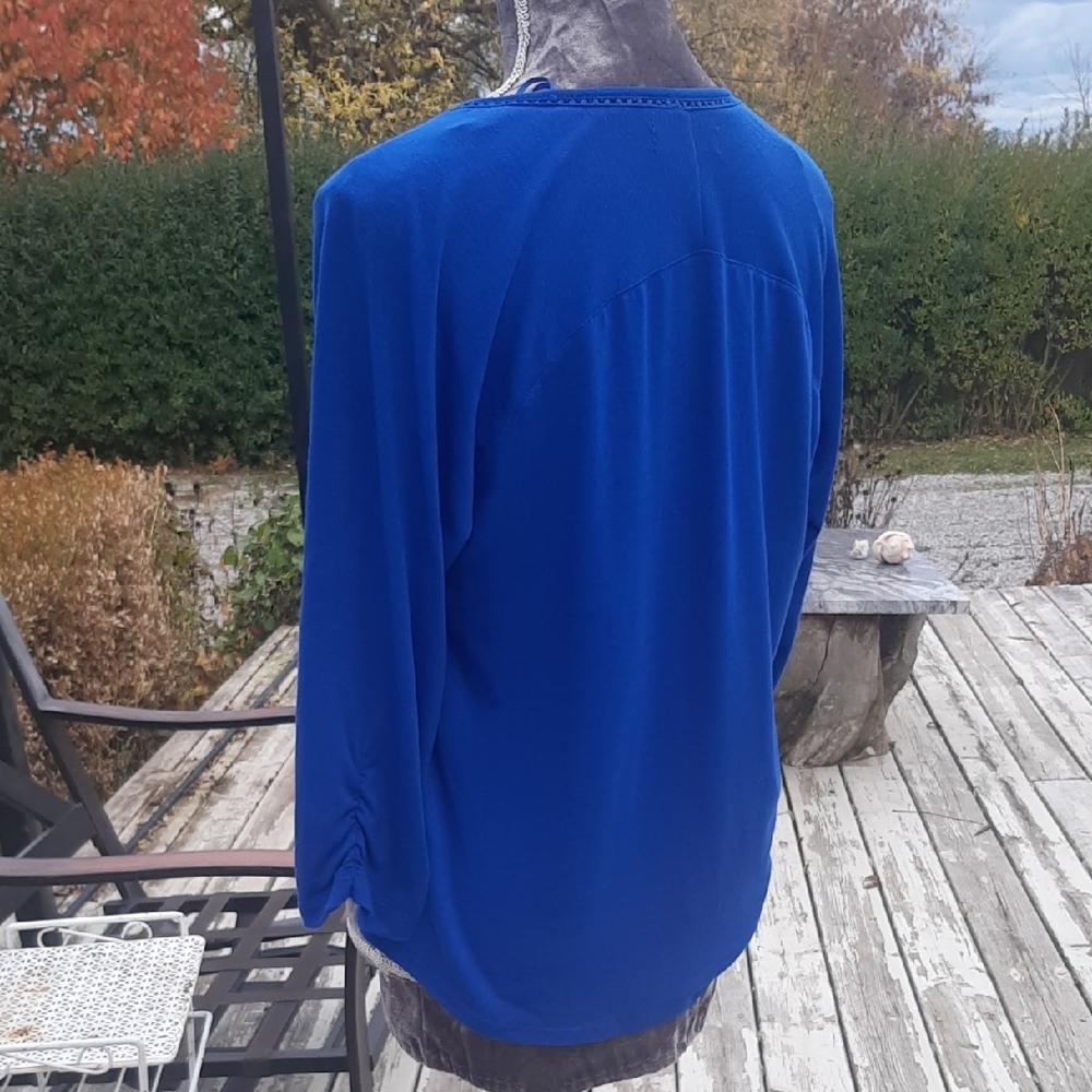 STUDIO๐SO PRETTY Cobalt Blue EUC Tie-Front Long Sleeve Top Sz L - Picture 6 of 9